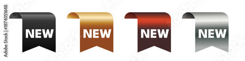 New- sticker,  labels set. Metallic ribbon tags in black, gold, burgundy and silver colors. Isolated
