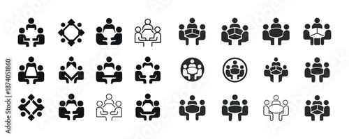 Diverse group meeting icons: collaboration and teamwork symbols