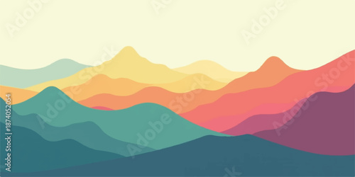Vibrant mountain range landscape with colorful sunset