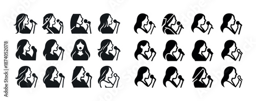 Silhouettes of female singers in various poses and styles