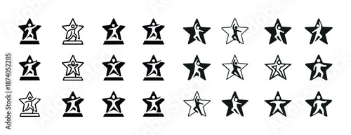 Set of star trophies icons in black and white