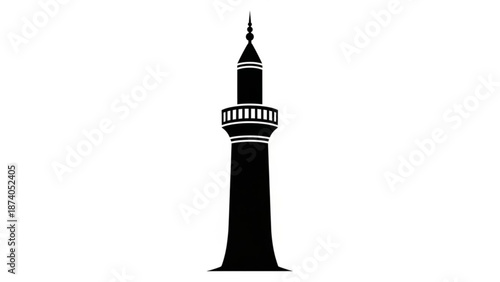 Black Lighthouse Silhouette Isolated on White Background
