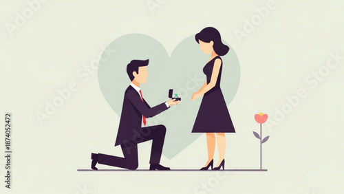 Man Proposing to Woman with Ring on One Knee in Front of Heart Shape