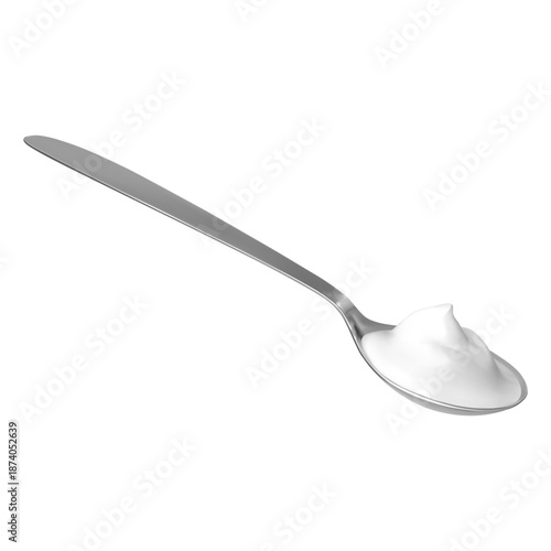 Spoon with yogurt, kitchenware, cutlery with sour cream or milk dairy product, realistic vector 3D teaspoon with meal