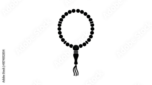 Black Buddhist Prayer Beads Mala on White Background, Isolated, Close-up