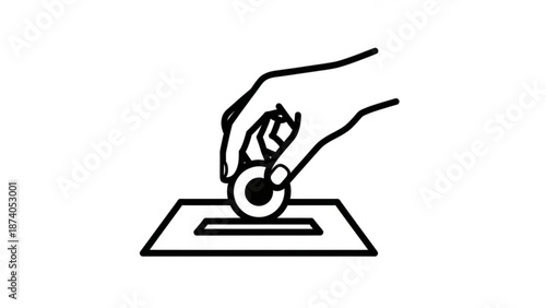 Hand Pressing Button on Remote Control Isolated on White Simple Line Art