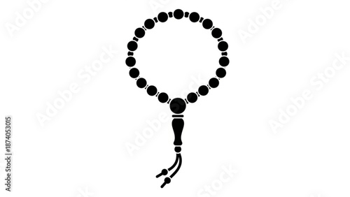 Black Buddhist Prayer Beads or Mala on White Background, Isolated, Close-up
