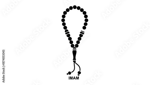 Black Prayer Beads with Imam Inscription on White Background
