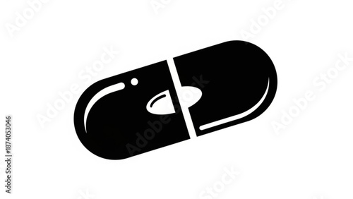Black Capsule Pill Isolated on White Background