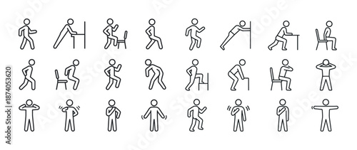 Simple line drawings of office exercises for improved physical health