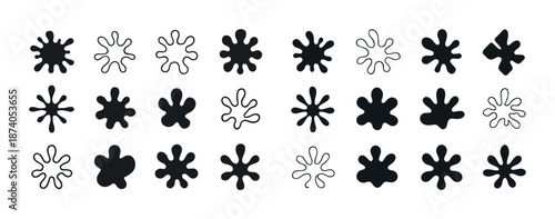 Black and white abstract ink splatter icons in various shapes and designs