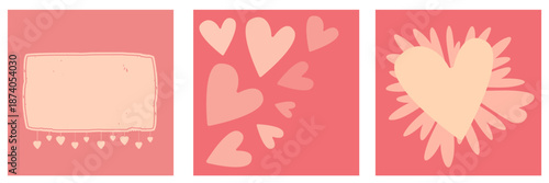 Pink Valentines day geometric background collection. Valentines day poster, social media post layout, quiz backdrop, square banner design template set