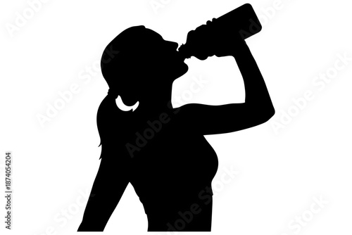 Silhouette of a woman drinking from a bottle, representing hydration and healthy lifestyle choices during daily activities