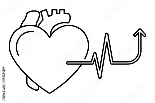 Clean line art showing a healthy heart next to a rising ECG wave, symbolizing strong cardiac health, medical progress, and positive advancements in personal wellness