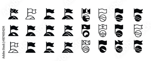 Set of black flag icons in various designs and styles