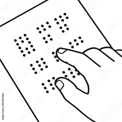 Human hand gently exploring and interpreting embossed Braille dots on a page, symbolizing accessible communication and literacy for individuals with visual impairment