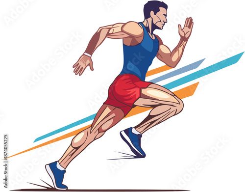 "Vector illustration of a muscular person lifting barbell overhead in stylized pose on a white background"