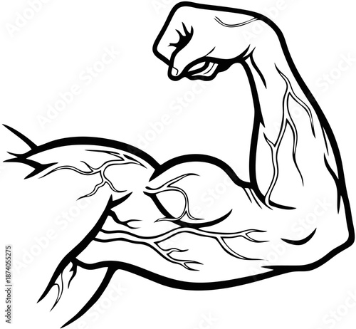 "Vector illustration of a muscular person lifting barbell overhead in stylized pose on a white background"