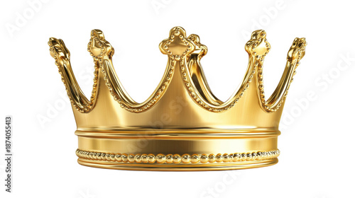 Luxury gold crown for king or queen symbol of power wealth and authority, isolated on a transparent background