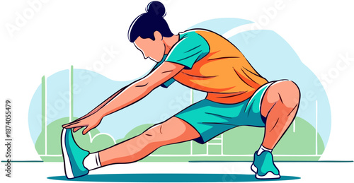 "Vector illustration of a person doing outdoor stretching exercise on a white background"