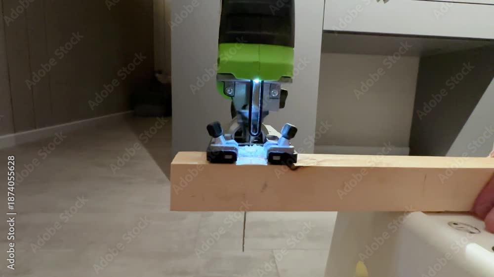 custom made wallpaper toronto digitalCordless jigsaw cutting wood plank in bright indoor workshop, jigsaw in action for DIY home renovation, jigsaw providing clean precise cut, ideal footage for construction tutorials