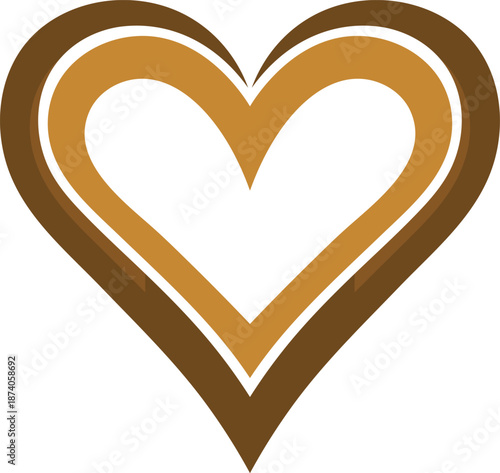Three concentric heart shapes in brown and gold colors love symbol