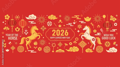Chinese New Year 2026 Year of the Horse Festive Banner