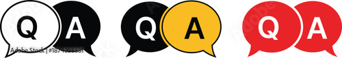 Three pairs of speech bubbles with Q and A text in white black and yellow question answer