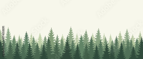 Misty Evergreen Forest Horizon Seamless Pattern