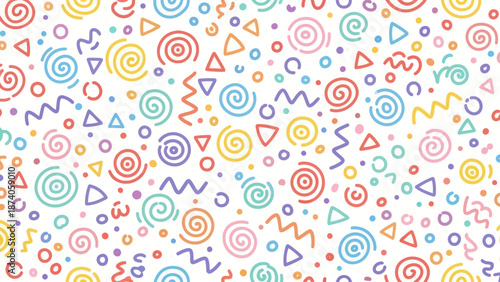 Colorful Retro Confetti and Geometric Shapes Seamless Pattern