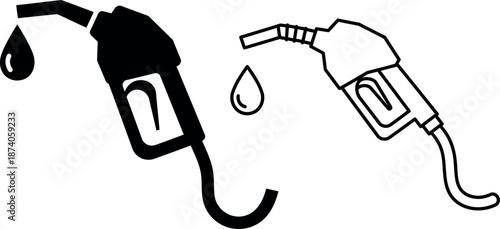 Fuel pump nozzle with droplet icon set featuring silhouette