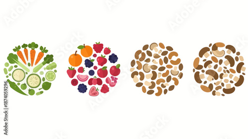 Four Circles of Healthy Food: Vegetables, Berries, and Nuts