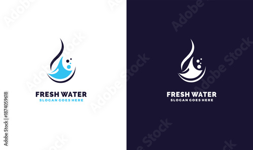 Fresh Water Logo Design Template with Water Drop Icon and Slogan