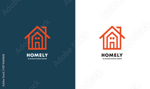 Homely logo design template with house icon and slogan placeholder