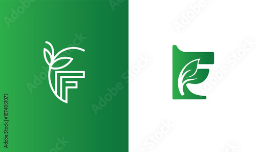 A green and white graphic design featuring stylized letter F logos