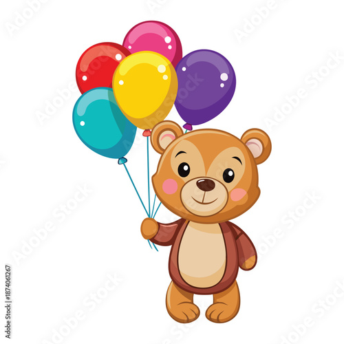 Cute Teddy Bear Holding Colorful Balloons vector 