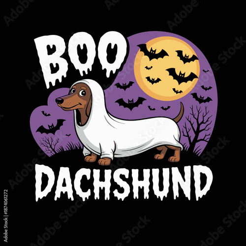 A dachshund dressed as a ghost captures the playful essence of Halloween.