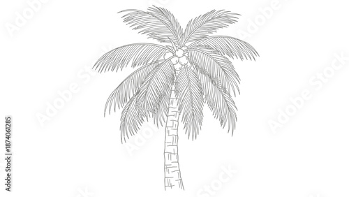 Detailed Line Art Illustration of a Coconut Palm Tree with Coconuts