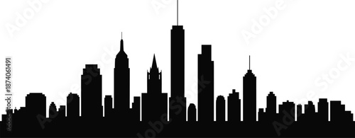 Black Silhouette of a City Skyline with Tall Buildings and Skyscrapers on White Background vector illustration