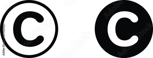 Copyright Symbols in Circles with Solid and Outline Designs C symbol solid fill