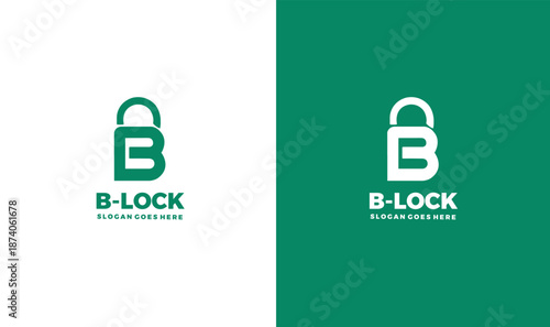 B Lock logo design template with padlock and letter B symbol