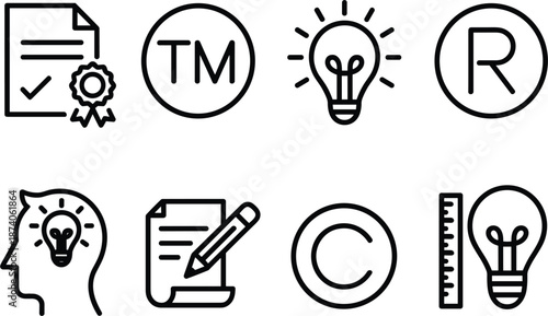 Intellectual property and copyright icons collection trademark patent