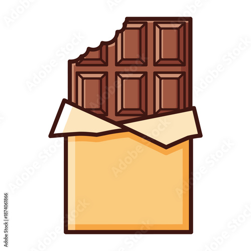 Bitten Chocolate Bar Icon Unwrapped Sweet Treat Graphic