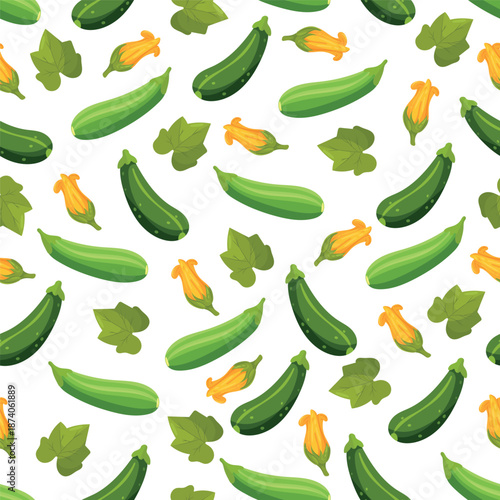 Zucchini seamless pattern. Flat vector clipart, illustration with isolated background.