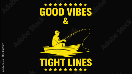 A graphic illustration of a man fishing in a boat with a motivational phrase