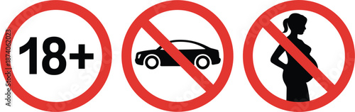 Prohibition Signs for Age Restriction No Cars and No Pregnant Women symbol forbidden