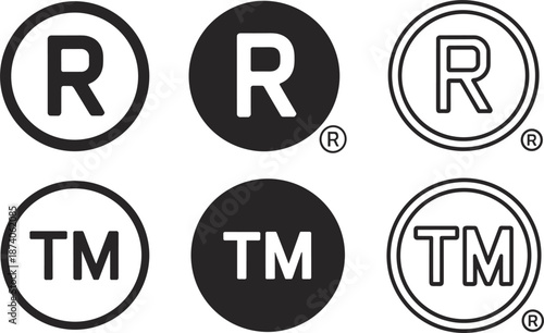 Registered Trademark and Trademark Symbols in Circles and Outlines registered trademark symbol R symbol