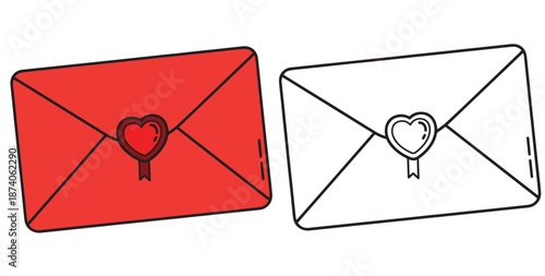 Line Illustration Of Two Sealed Envelopes With Heart Emblems Representing Romantic Correspondence And Valentine Messages