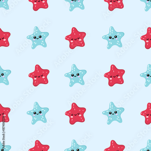 Seamless cute starfish pattern. Kawaii marine illustration perfect for kids designs, textiles, wrapping paper and wallpapers.