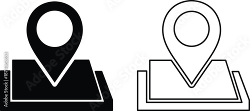 Black and white map pin representing location and navigation symbol